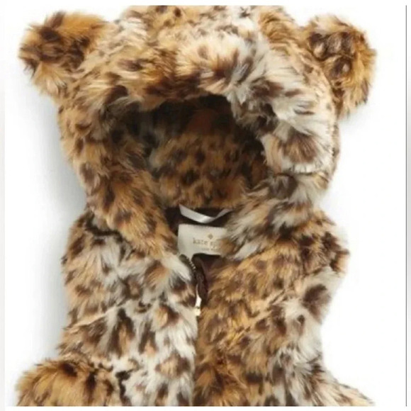 KATE SPADE Girl's Faux Fur Cheetah Vest with Hoodie - Picture 5 of 5